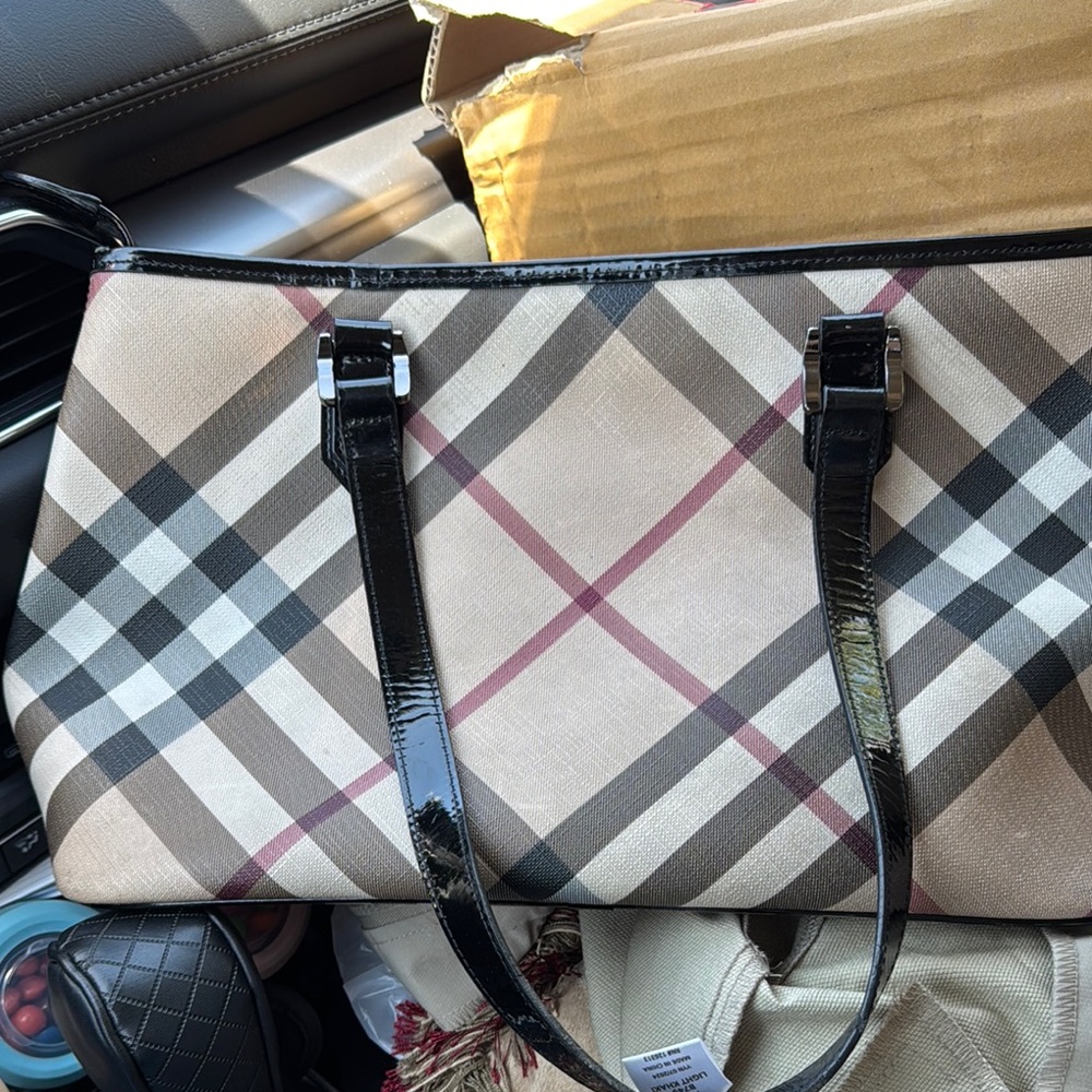 Burberry Cream and Black Shoulder Bag with Iconic Check Pattern